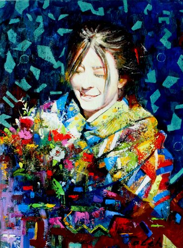 "Frau mit  Blumen" van Taleh Mirkazım, Schilderij te koop op Singulart