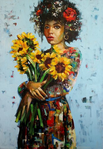 '' Frau mit Bulumen '' di Taleh Mirkazım, Pittura in vendita su Singulart
