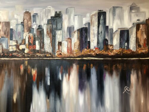 Fall in the City N di Anna Briukhovetska, Pittura in vendita su Singulart