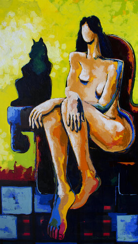 Desnuda con gato di Didier Franco, Pittura in vendita su Singulart