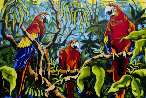 Guacamayas rojas di Didier Franco, Pittura in vendita su Singulart
