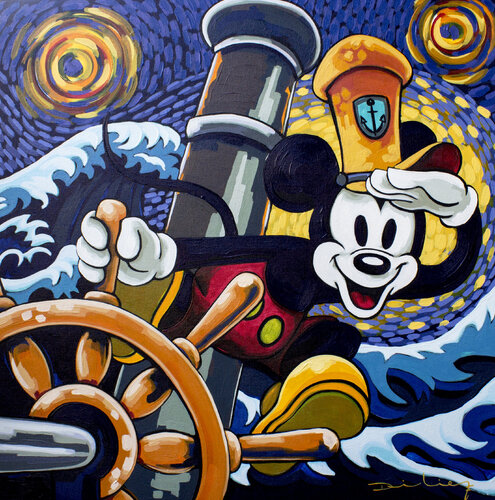 Mickey sorteando la gran ola en una noche estrellada von Didier Franco, Malerei kaufen auf Singulart