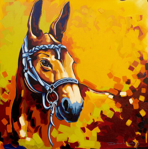 Mula sobre fondo amarillo. de Didier Franco, Pintura a la venta en Singulart