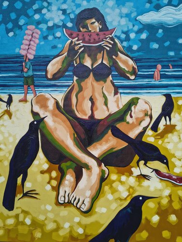 Juegos en la playa (Fragmento).  Serie Homenaje, Enrique Grau von Didier Franco, Malerei kaufen auf Singulart