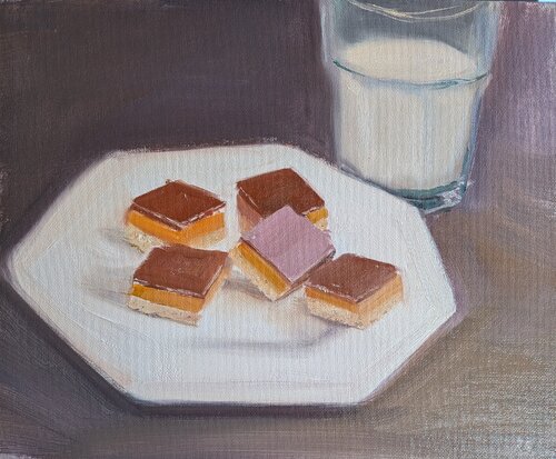 Shortbread and milk by Rosemary Burn, Painting for Sale on Singulart