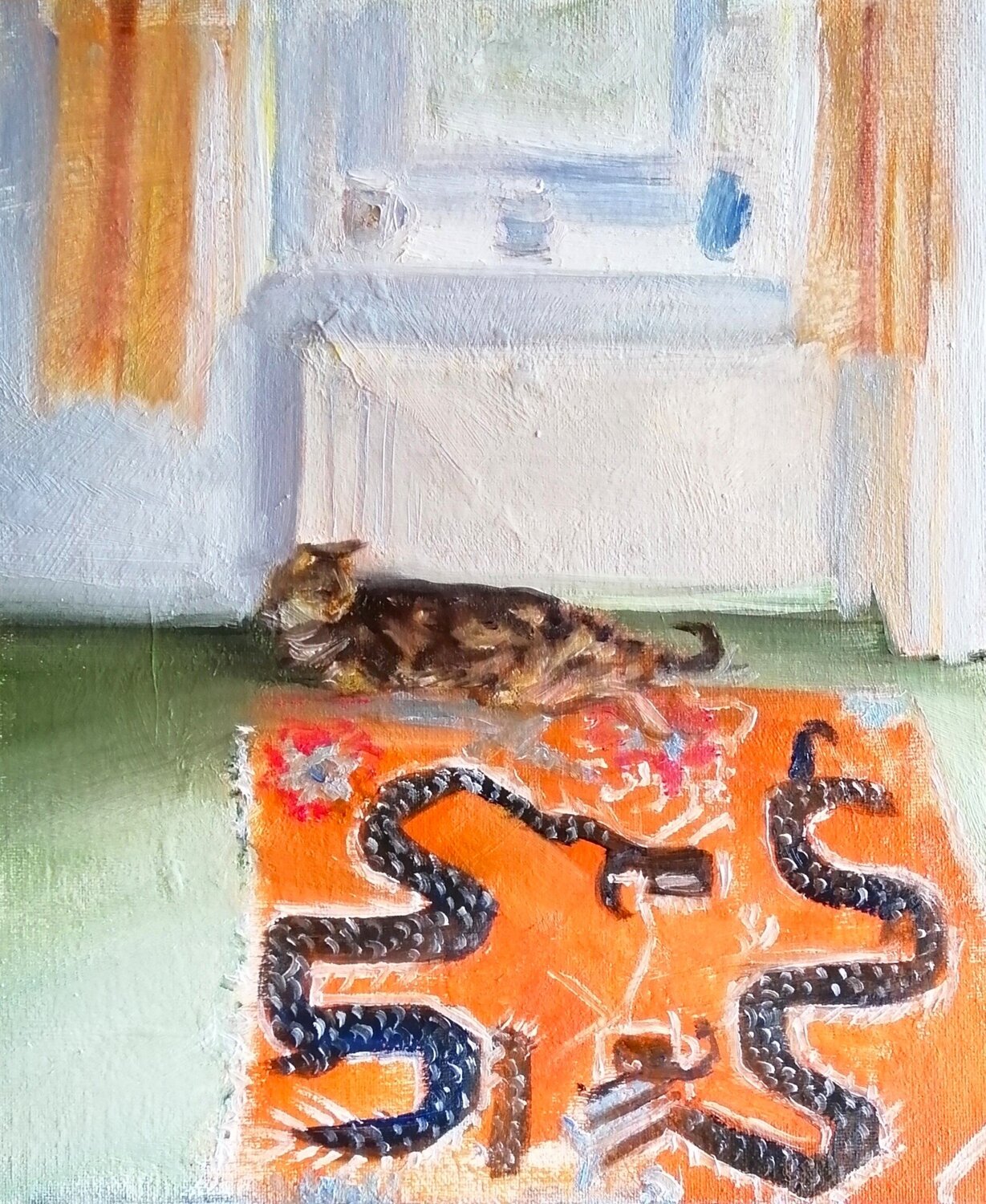 Cat on a Chinese mat Rosemary Burn