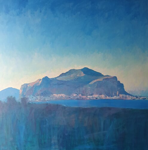 evening light, portrait of Monte Pellegrino van Luca Raimondi, Schilderij te koop op Singulart