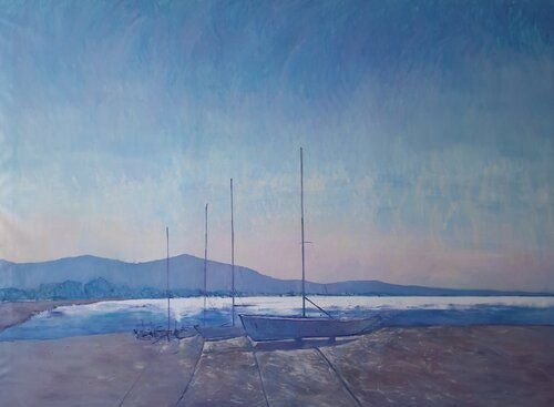 boats, afternoon light by Luca Raimondi, Painting for Sale on Singulart
