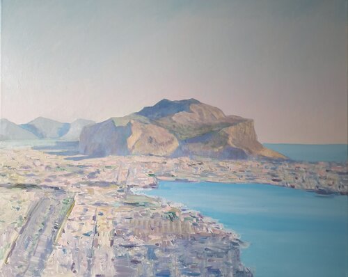 Montepellegrino, Palermo, first light #2 di Luca Raimondi, Pittura in vendita su Singulart