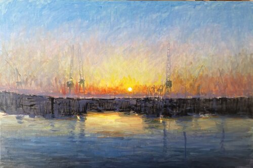 Harbour, sunrise by Luca Raimondi, Painting for Sale on Singulart