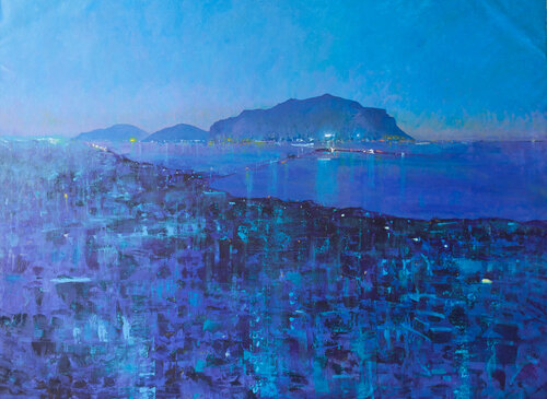 Monte pellegrino, late evening van Luca Raimondi, Schilderij te koop op Singulart