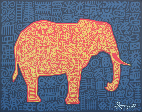 African Elephant  in Basquiat colors Ann Gadd