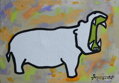 Hippo Yawns in Africa (Very Peri) von Ann Gadd, Malerei kaufen auf Singulart