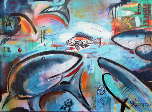 Escaping from the Men in Grey Suits van Ann Gadd, Schilderij te koop op Singulart