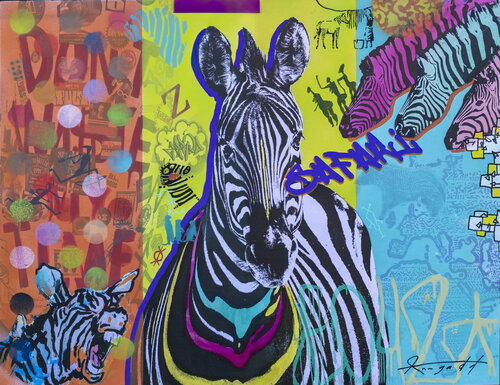 Zebras in Etosha van Ann Gadd, Schilderij te koop op Singulart