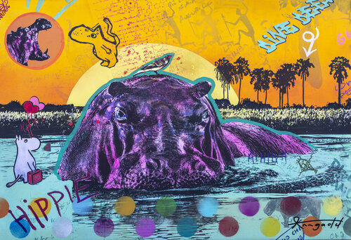 The Happy Hippo van Ann Gadd, Schilderij te koop op Singulart