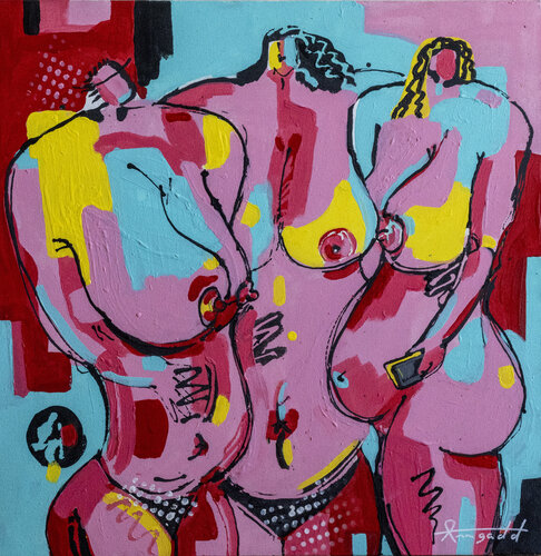 The Three Graces (with a mobile phone) de Ann Gadd, Pintura a la venta en Singulart