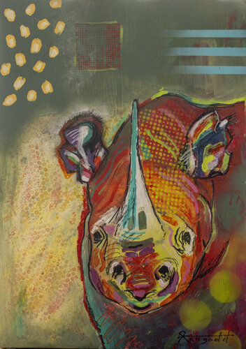 Black Wild Rhino van Ann Gadd, Schilderij te koop op Singulart