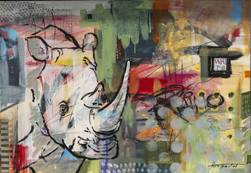 African White Rhino van Ann Gadd, Schilderij te koop op Singulart