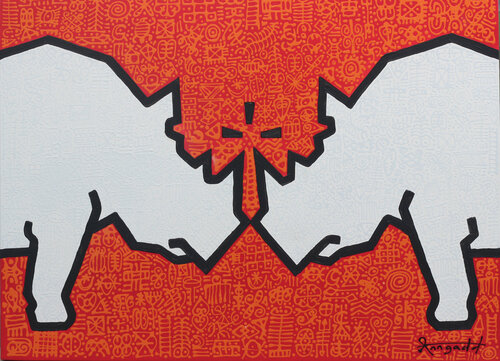 Two Rhinos at War di Ann Gadd, Pittura in vendita su Singulart