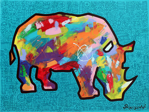Rhino goes Wild di Ann Gadd, Pittura in vendita su Singulart