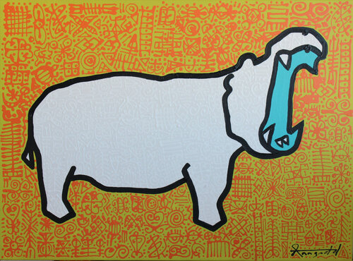 Hippo Yawns in Africa di Ann Gadd, Pittura in vendita su Singulart