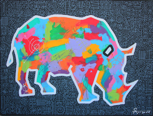 A (not so white) Rhino di Ann Gadd, Pittura in vendita su Singulart