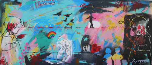The fine balance between Dorothy and the Witch di Ann Gadd, Pittura in vendita su Singulart