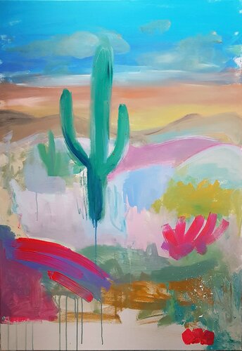 Paysage abstrait au cactus van Emily Starck, Schilderij te koop op Singulart