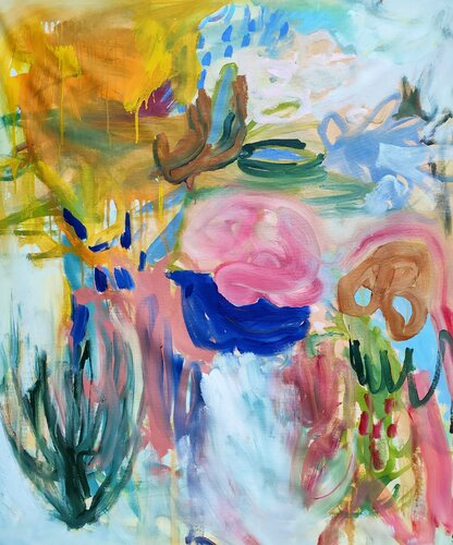 Blue bird in the garden by Emily Starck, Painting for Sale on Singulart