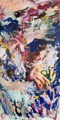 Orange and blue flowers de Emily Starck, Pintura a la venta en Singulart