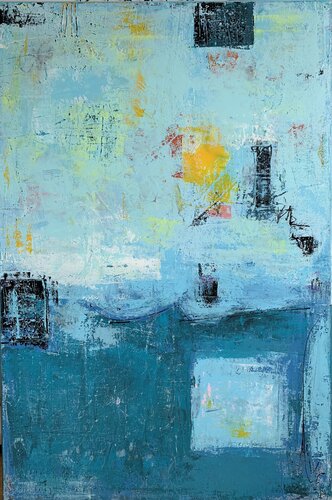 Misty morning in the harbour di Flavia Birsan, Pittura in vendita su Singulart