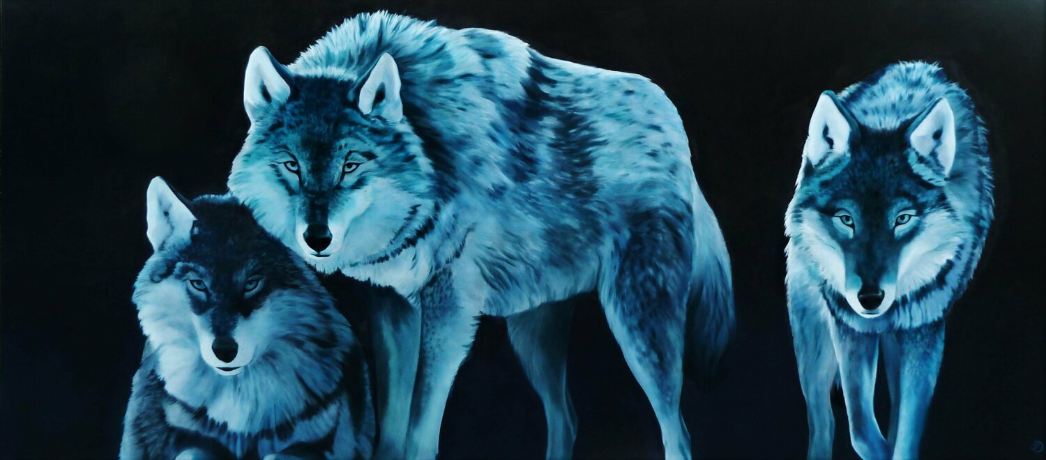 Raksha, Akela et Père Loup Sabine Ducarn Originalgemälde zu verkaufen
