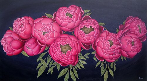 "Blossoms Of Blush: Symphony Of Pink Peonies" de Grigor Velev, Pintura a la venta en Singulart