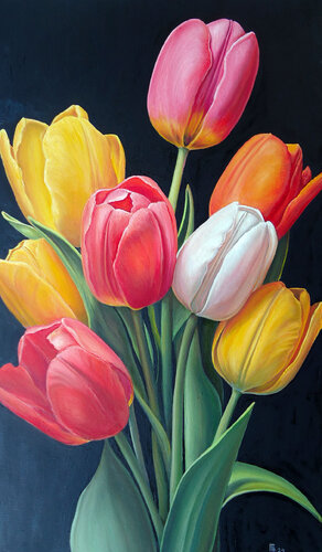"Tulip Symphony" van Grigor Velev, Schilderij te koop op Singulart