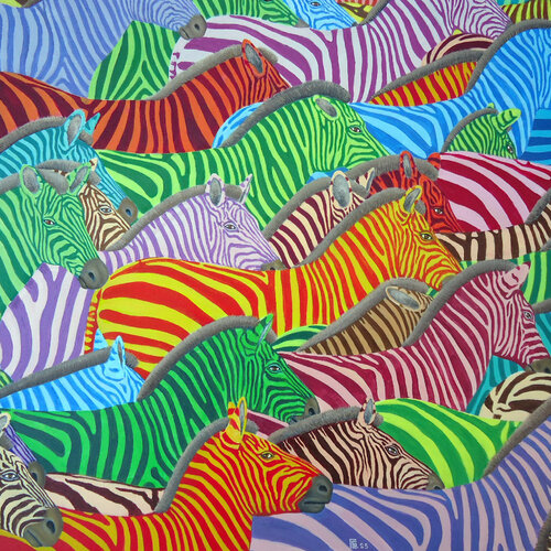"Zig Zag Zebras IV" van Grigor Velev, Schilderij te koop op Singulart