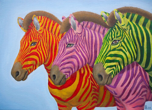 "Technicolor Trio" van Grigor Velev, Schilderij te koop op Singulart