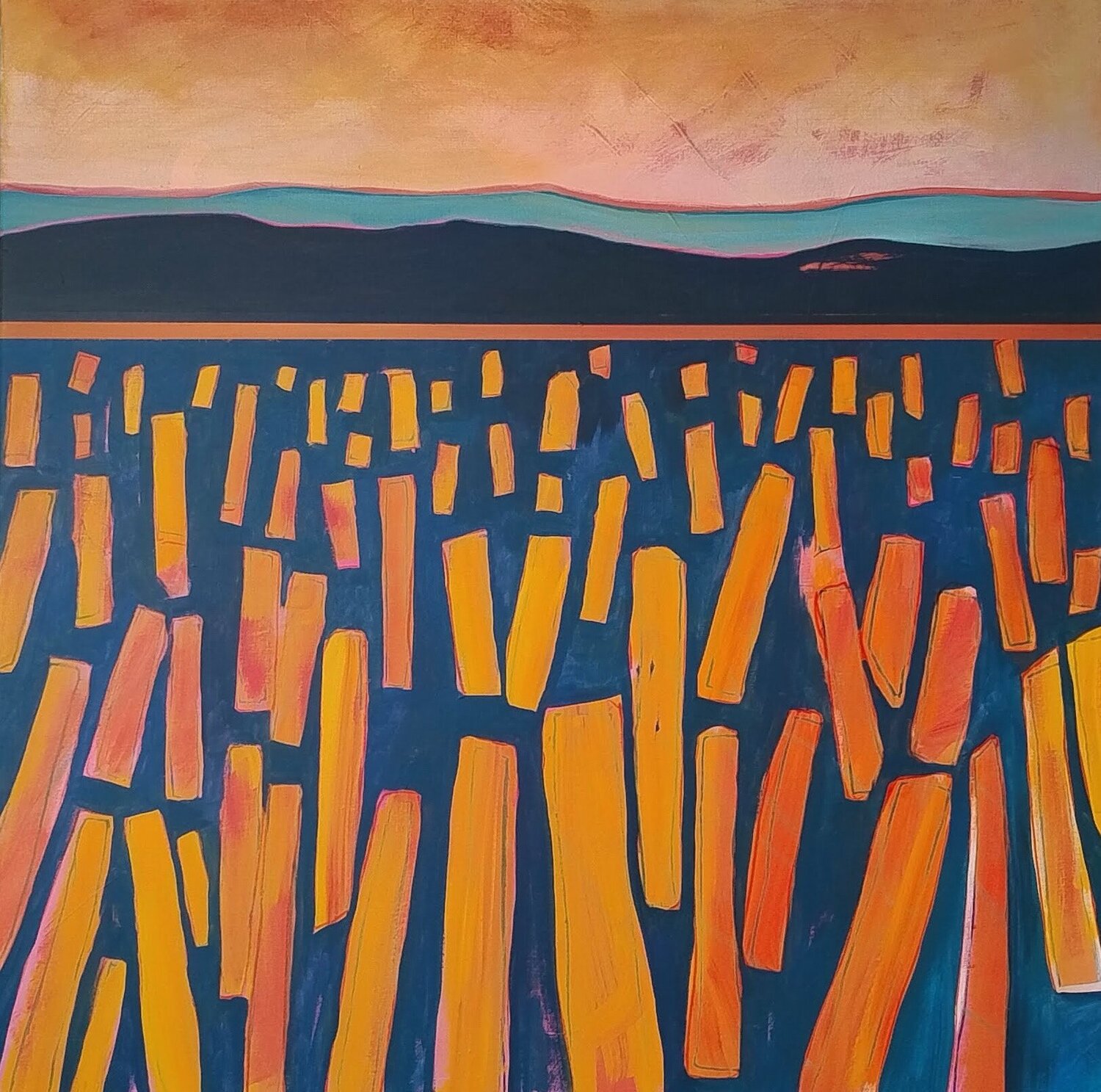 orange hinter blau, Stoppelfeld Kai Hoge