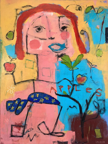 A Young Girl With Red Apple by Joejene C. Santos, Painting for Sale on Singulart