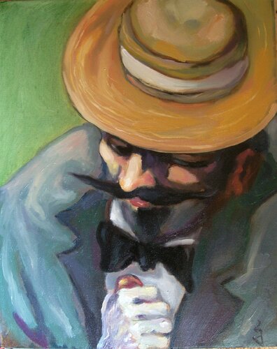 Man in hat di Giorgi Rurua, Pittura in vendita su Singulart