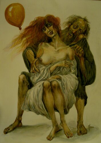 Amonk and a woman van Giorgi Rurua, Tekening te koop op Singulart