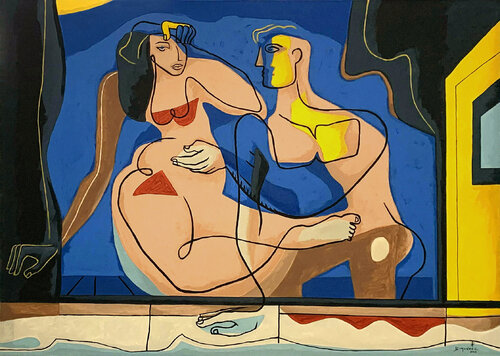The night by the swimming pool van Bernard Simunovic, Schilderij te koop op Singulart