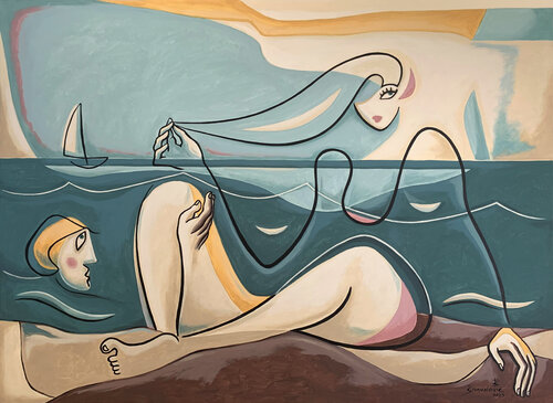 A waterside rendezvous van Bernard Simunovic, Schilderij te koop op Singulart