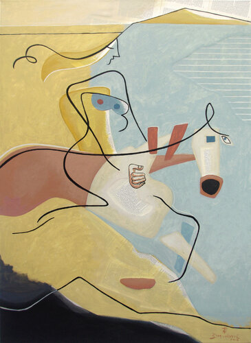 Riding on a branded horse in the early morning on the beach van Bernard Simunovic, Schilderij te koop op Singulart