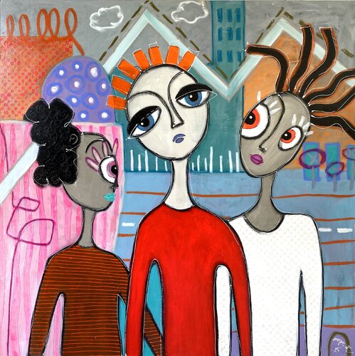 Trois Léonnes à la ville by RogerM, 회화 for Sale on Singulart
