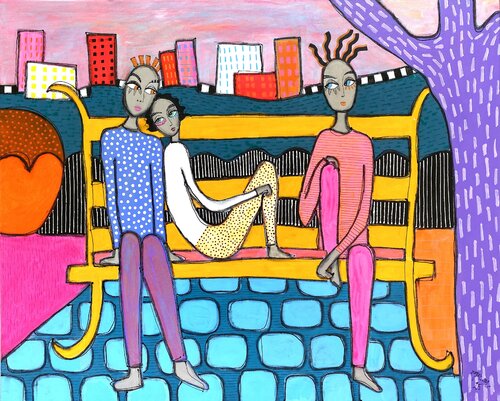 Trois Léonnes au Parc by RogerM, 회화 for Sale on Singulart