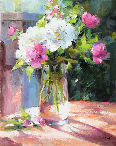 Pink peonies von Éva Szakács, Malerei kaufen auf Singulart