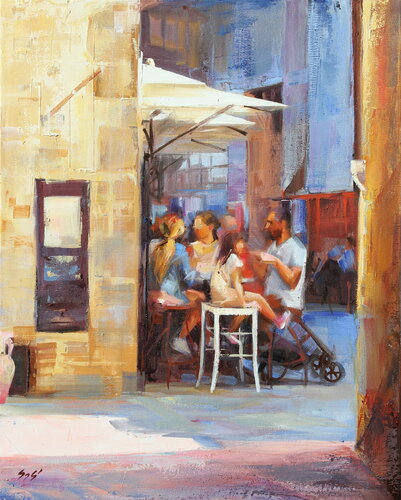 Swinging one's legs by Éva Szakács, Painting for Sale on Singulart