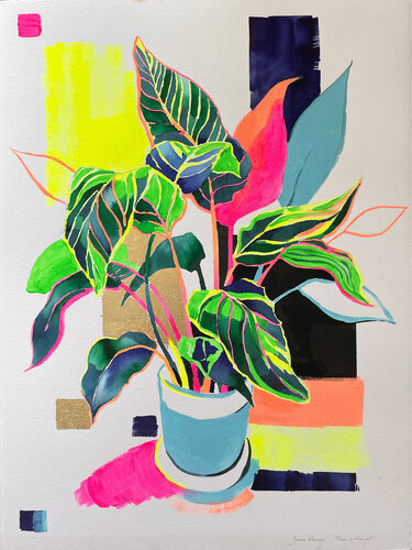 Flower in Blue pot van Joanna Pilarczyk, Schilderij te koop op Singulart