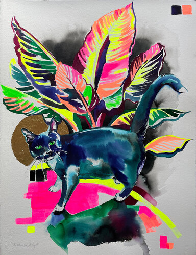 Black Cat at Night von Joanna Pilarczyk, Malerei kaufen auf Singulart